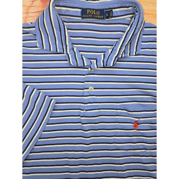 Polo Ralph Lauren Mens Blue Striped Polo Large - Picture 4 of 7